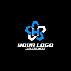 Obraz premium Blue Star H Letter Logo, technology and digital abstract line H logo Icon.