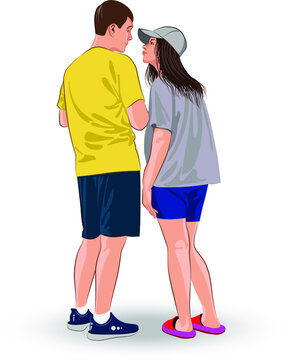 Color image of a guy and a girl standing next to each other vector illustration