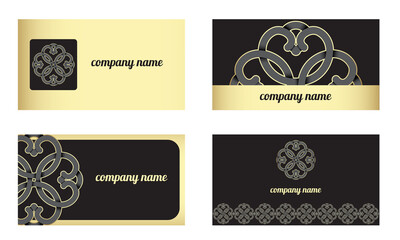 Golden element of Asian ornament logo business card template. Set of isolated horizontal illustrations.