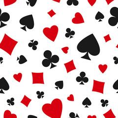 Seamless pattern with card suits - hearts, clubs, spades and diamonds.