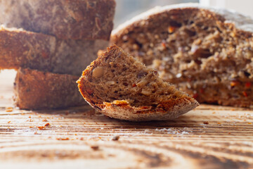Homemade cakes, grain rye bread cut into chunks