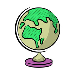 Globe world vector illustration, colored hand drawn sketching design