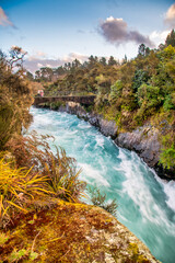 Powerful Huka Falls. Waterfalls of New Zealand.