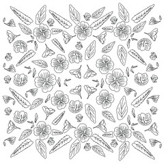 Seamless floral pattern with flowers, plants, leaves. Doodle vector illustration.