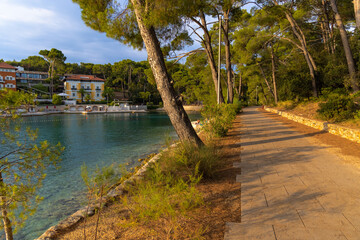 Walking path near Mali Losinj town on Losinj island, the Adriatic Sea in Croatia