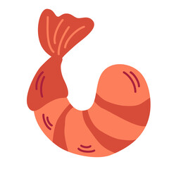 Shrimp. Peeled shrimp. Shrimp meat. Fresh prawn. Seafood. Healthy food rich in protein. Vector illustration in flat cartoon style Isolated on white background.