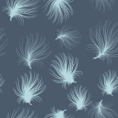 Fototapeta na wymiar Doodle hand drawn white dandelion fluffs on grey. seamless minimalistic pattern. Endless pattern for wallpaper, pattern fills, web page background, textures. Hand drawn, botany