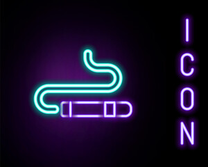 Glowing neon line Cigar icon isolated on black background. Colorful outline concept. Vector