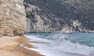 The most beautiful beach of Italy: Zagare (or Mergoli) Bay in Apulia. The beaches offer a...