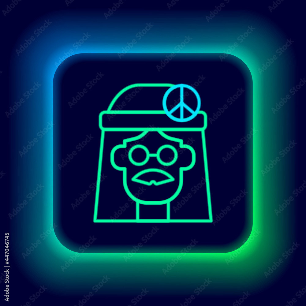 Canvas Prints Glowing neon line Hippie girl icon isolated on black background. Peace and love sign. Symbol pacificism freedom and love. Colorful outline concept. Vector