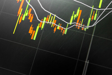 Candlestick chart in financial stock market on digital number background. Forex trading graphic design and Stock market trading trend as concept.