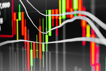 Forex market background, trading on the currency market Forex. Currency exchange rate for world currency: US Dollar, Euro, Frank, Yen. Financial, money, global finance, stock market background.	
