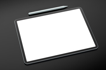 Computer tablet with pencil isolated on black background.