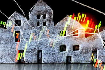 Abstract financial trading graphs and digital number of foreign exchange market trading on monitor. Background of gold and blue digital chart to represent stock market trend.