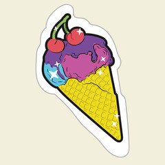 ice cream waffle cone with cherry 