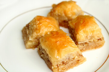 Baklava dessert with walnut
