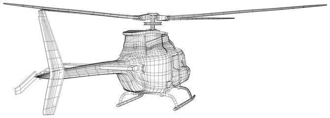 Wire-frame Helicopter isolated on the white background. Technical illustration wire-frame. Vector rendering of 3d.
