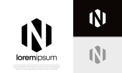 Initials N logo design. Innovative high tech logo template. Template label for blockchain technology. 