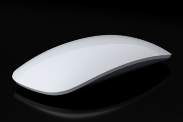 Realistic white wireless computer mouse with touch isolated on black background.