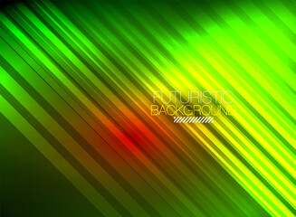 Bright neon color techno abstract background, shiny glowing neon lines in the dark background