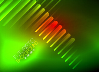 Bright neon color techno abstract background, shiny glowing neon lines in the dark background