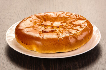Tasty hot baked round pie