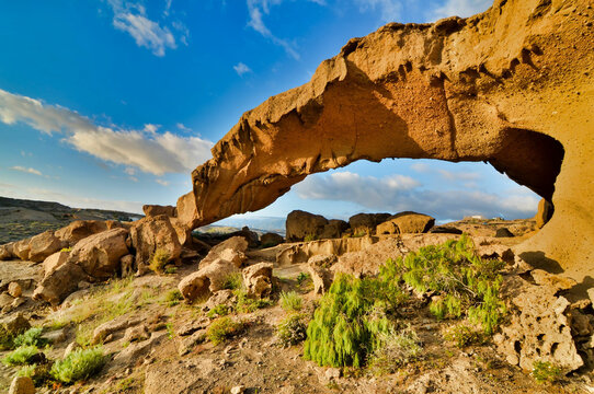 Shot of the famous Arco De Tajao in the Canary Islands during the sunset.