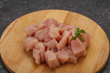 Raw diced chicken for cooking