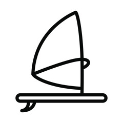 Windsurfing flat line icon. Extreme water sport, windsurfing board with sail. Outline sign for mobile concept and web design, store