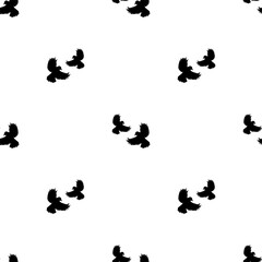 Seamless abstract pattern with black flying birds on white background.
