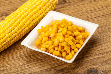 Sweet yellow corn in the bowl