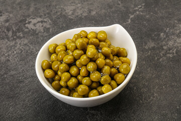 Marinated green pea in the bowl