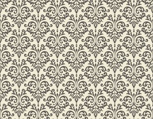 Damask seamless vector pattern. Classic vintage brown ornament, royal victorian geometric seamless pattern for wallpaper, textile, packaging. Floral baroque pattern