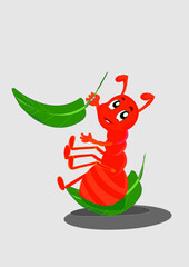 cute little red ant holding a grain of rice02