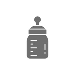 Vector baby bottle with teat grey icon.