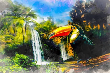 Deurstickers bird in jungle color art  © reznik_val