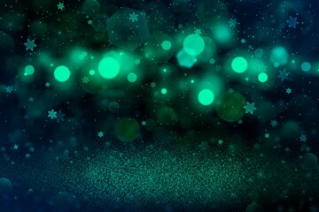 pretty brilliant glitter lights defocused bokeh abstract background with falling snow flakes fly, festival mockup texture with blank space for your content