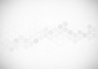 Digital technology background. Abstract hexagons background with black lines and dots. Design for science, medicine or technology