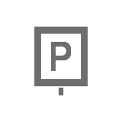 Vector parking area, parking sign grey icon.