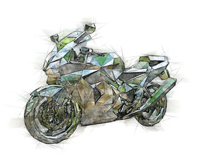 Low-poly Sketch Illustration of a Motorcycle. - 447062323