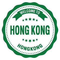 WELCOME TO HONG KONG - HONG KONG, words written on green stamp