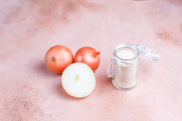 Bowl with dried onion powder.