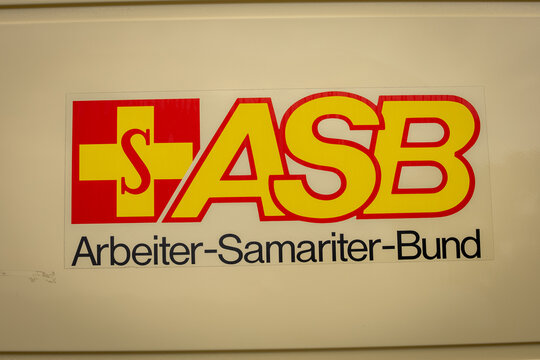 Logo of the German aid organization ASB / Arbeiter-Samariter-Bund (Workers Samaritan Association) on an ambulance