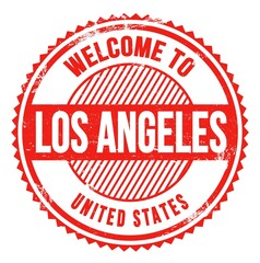 WELCOME TO LOS ANGELES - UNITED STATES, words written on light red stamp