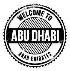 WELCOME TO ABU DHABI - ARAB EMIRATES, words written on black stamp