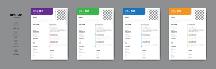 Professional CV or resume design. Vector CV or resume Modern template design.