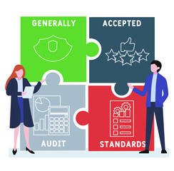 Flat design with people. GAAS - Generally Accepted Audit Standards acronym. business concept background. Vector illustration for website banner, marketing materials, business presentation, online