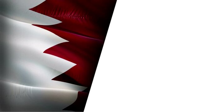 Qatar flag waving half white background. Motion Loop video waving in wind. Qatar Doha Flag background. Qatar Flag Looping Closeup 1080p Full HD footage. Qatar middle east country flags footage video f