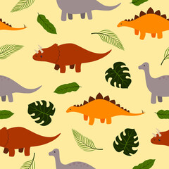 Cute dinosaurs seamless pattern. Design sketch element for textile, prints for clothes. Vector illustration.
