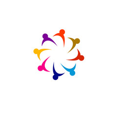 COLORFUL PEOPLE TEAM SIGN, SYMBOL, LOGO ISOLATED ON WHITE